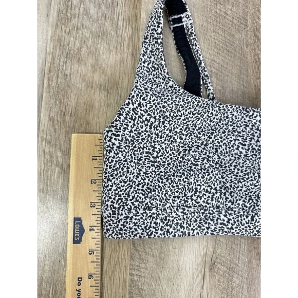 Athleta Exhale Animal Leopard Print Sports Bra Size Small Gray Black Cross Back - Picture 8 of 9